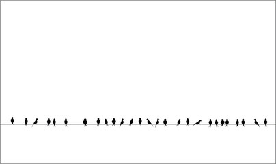 silhouettes of the birds sitting on a wire isolated vector image