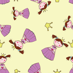 Seamless texture pattern funny cute Princess, vector image