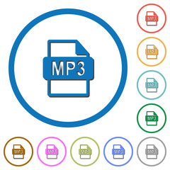 MP3 file format icons with shadows and outlines