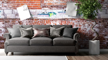 Modern bright interior . 3D rendering