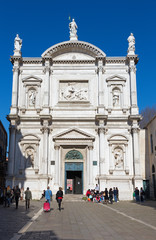 Fototapeta na wymiar VENICE, ITALY - MARCH 12, 2014: The portal of church Chiesa di San Rocco.