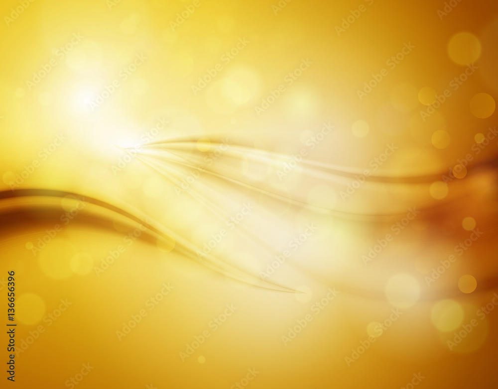Aufkleber Smooth light gold waves lines and Lens Flares vector abstract background.
