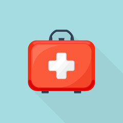 Fototapeta premium First aid kit box isolated on background. Vector illustration. Flat cartoon style