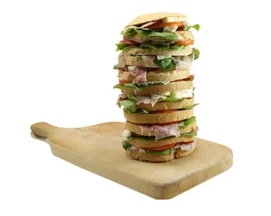 Rolgordijnen sandwich with cheese and ham and tomato and mayonnaise on a wood © ChiccoDodiFC