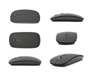 Black wireless computer mouse isolated