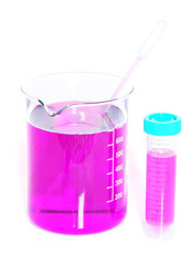 Chemical beaker with permanganate dissolved in water and pipette