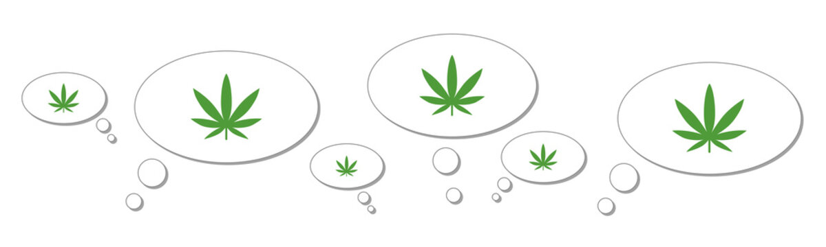 Cannabis - Hanf - Gedankenblasen - Leute denken