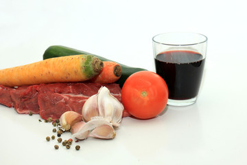 Raw meat and vegetables
