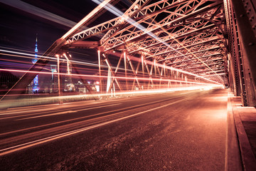 Fototapeta na wymiar Nightview of the Waibaidu Bridge in Shanghai,China