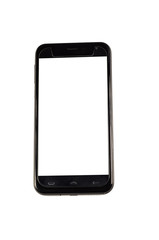 Modern smartphone with blank screen isolated on white background