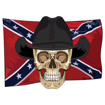 Skull in cowboy hat on background of 