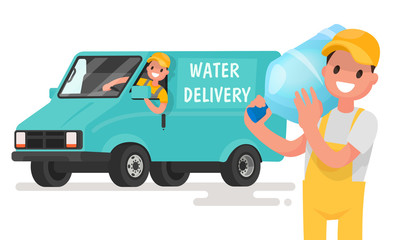 Company for the delivery of drinking clean water. A man with a b