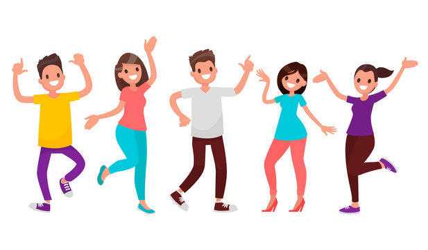 Dancing people. Happy men and women move to the music. Vector il