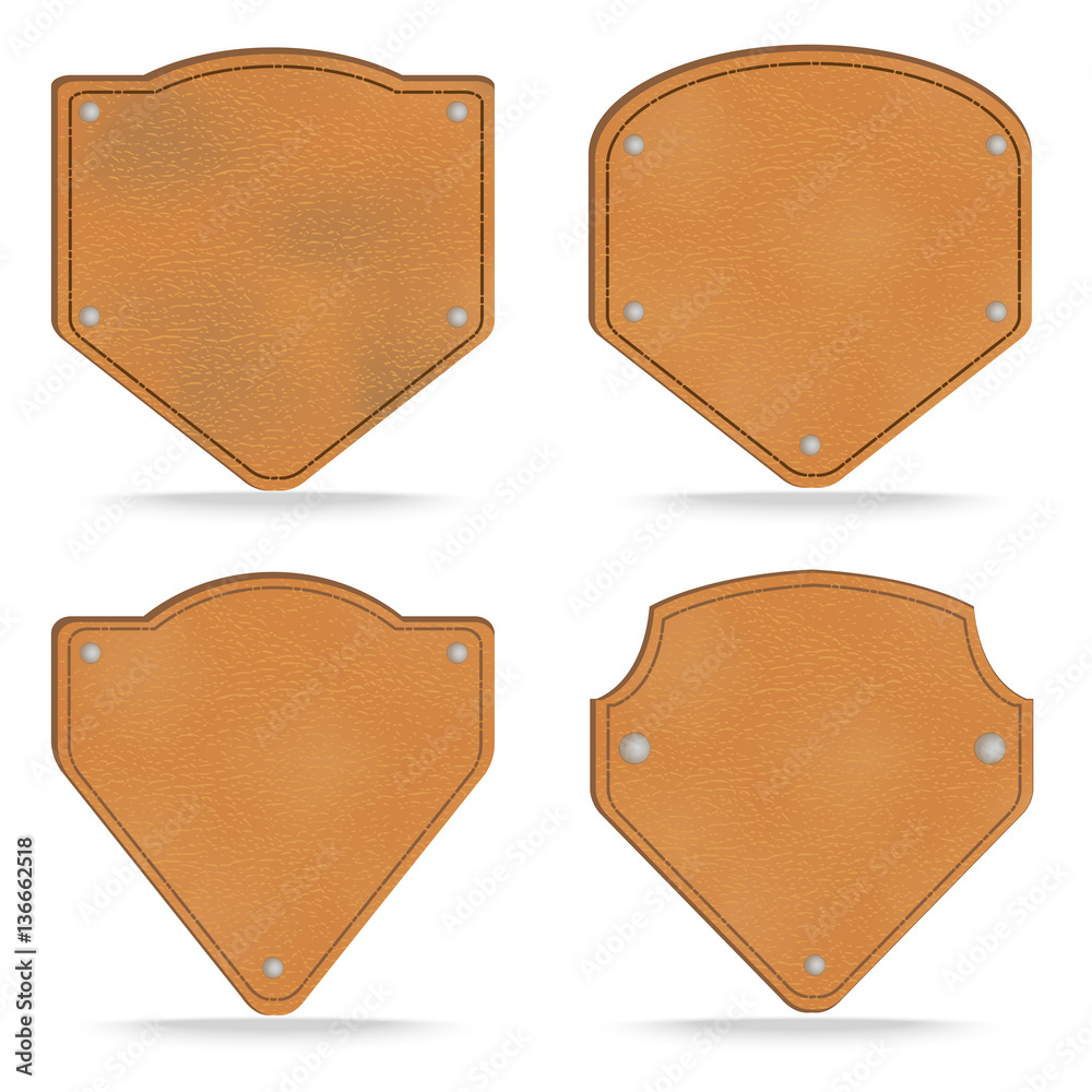 Wall mural set of leather tag labels on white