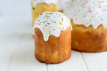 Traditional Easter cake kulich on white background