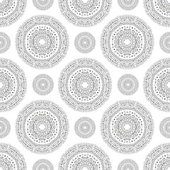 Hand drawn outline mandala abstract seamless pattern black and w