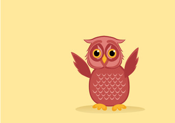 owlet pink flaps its wings. Greeting card for the holiday. Empty space for text or advertising vaashego. Vector illustration