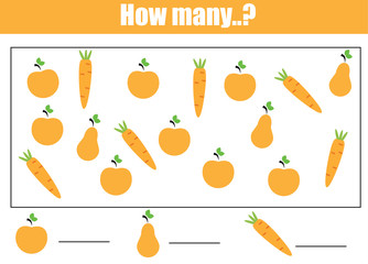 Counting educational children game, kids activity. How many objects task