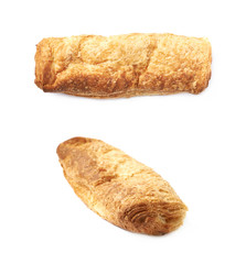 Single sausage pastry bun isolated