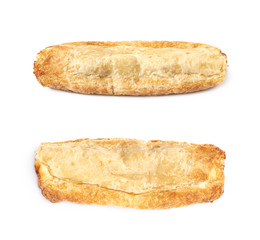 Single sausage pastry bun isolated