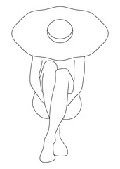 black contour girl in hat hugging her knees on a white backgroun
