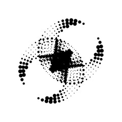 Abstract dotted symbol. Halftone effect surface. Black dots on white background. Black and white sunburst