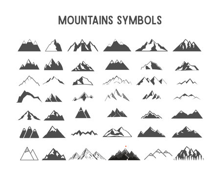 Mountain vector shapes and elements for creation your own outdoor labels, wilderness retro patches, adventure vintage badges, hiking stamps. Check others sets with camp gears, sunbursts etc. 