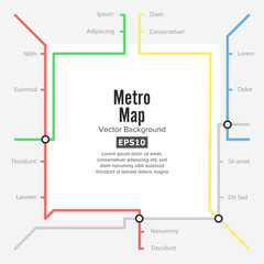 Metro Map Vector. Rapid Transit Illustration. Colorful Background With Stations
