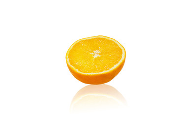 Orange fruit with half isolated on white background.