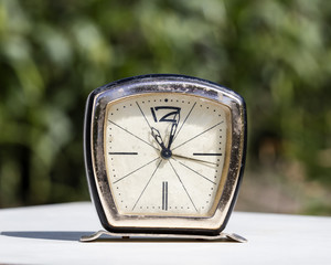 old bracket clock, vintage mechanical USSR alarm clock