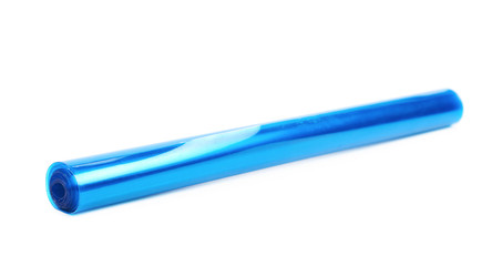 Roll tube of transparent blue plastic