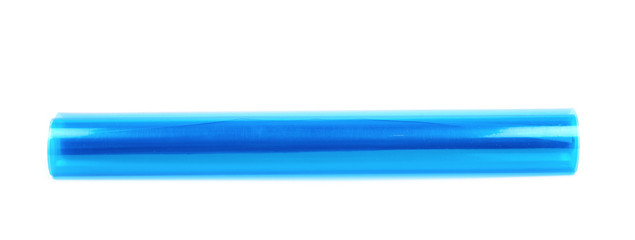 Roll tube of transparent blue plastic