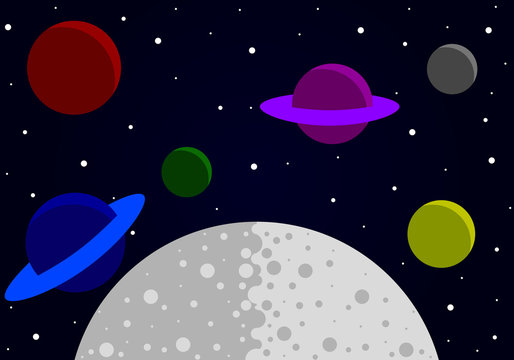 The flat design of the planets in outer space
