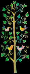 Doodle tree with birds in love.	