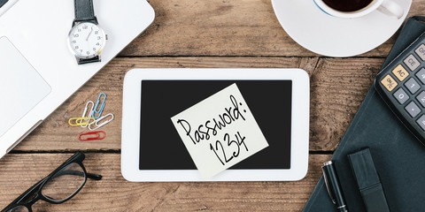 password: 1234 note on office desktop