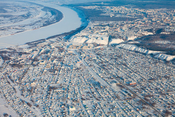 Tobolsk, Tyumen region, Russia in winter, top view