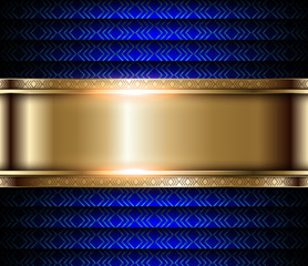 Abstract gold background with blue 3d pattern,