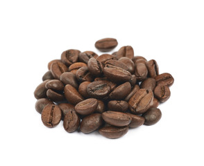 Pile of roasted coffee beans isolated