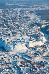 Tobolsk, Tyumen region, Russia in winter, top view