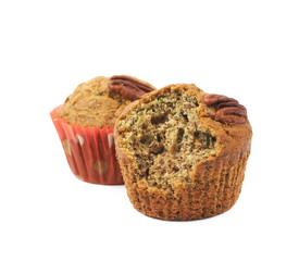 Pecan nut muffin isolated