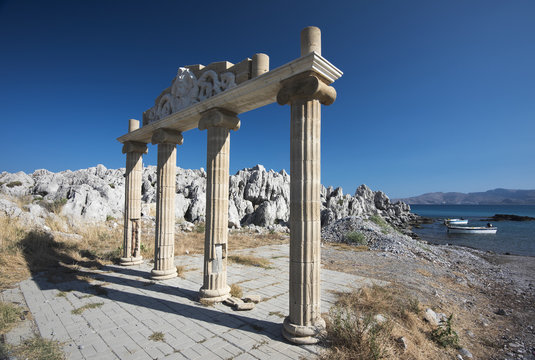 Ancient ruins at Haraki Bay on Rhodes Island, Greece. 