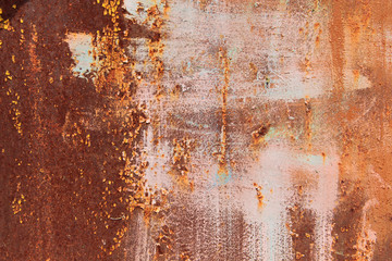 Rusty iron wall covered with paint