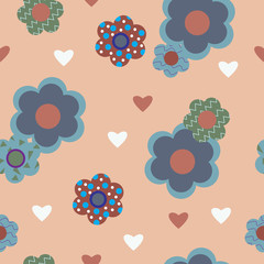 Stylish seamless background with decorative flowers hearts