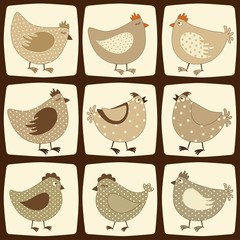Set of cute cartoon chicken