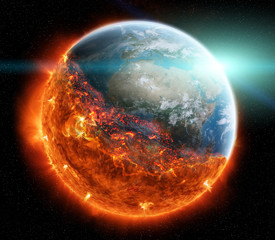 The end of planet Earth 3D rendering elements of this image furn - obrazy, fototapety, plakaty
