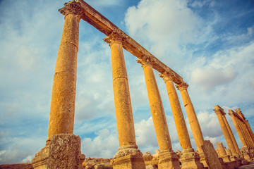 Ancient columns city of Jerash, Jordan