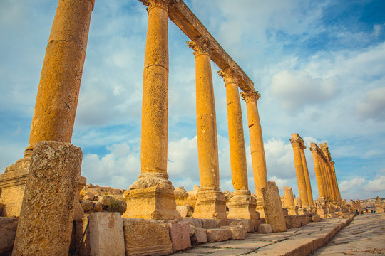 Ancient columns city of Jerash, Jordan