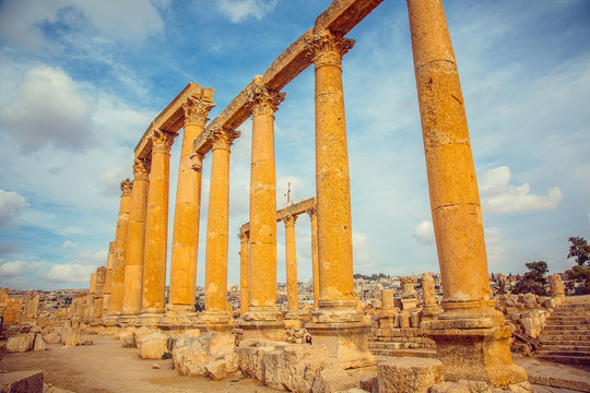 Ancient columns city of Jerash, Jordan