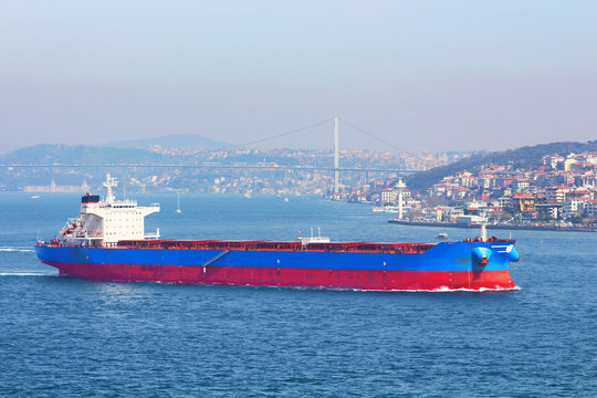 Greek Bulk carrier in Bosphorus, Istanbul, Turkey