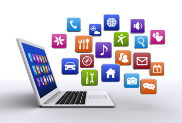 ノートパソコンとアイコン